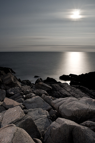 Bass Rocks Lit by Full Moon #2